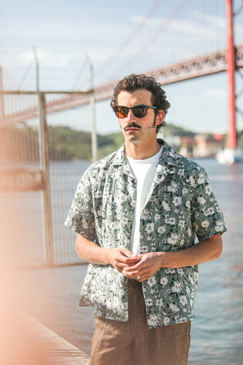 Modern Camp Collar Floral Green