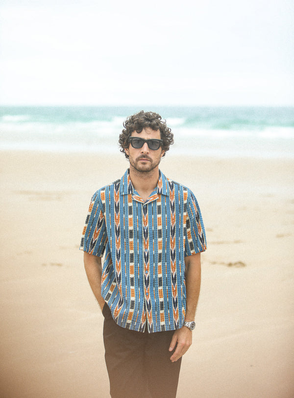 Modern Camp Collar Japanese Seersucker Blue