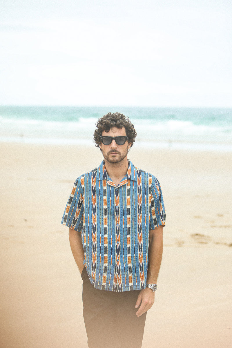 Modern Camp Collar Japanese Seersucker Blue