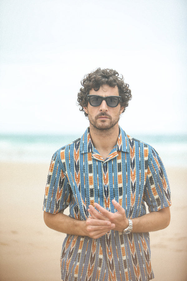 Modern Camp Collar Japanese Seersucker Blue