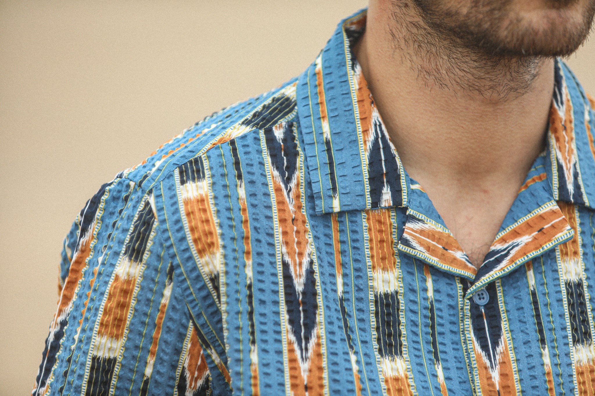 Modern Camp Collar Japanese Seersucker Blue