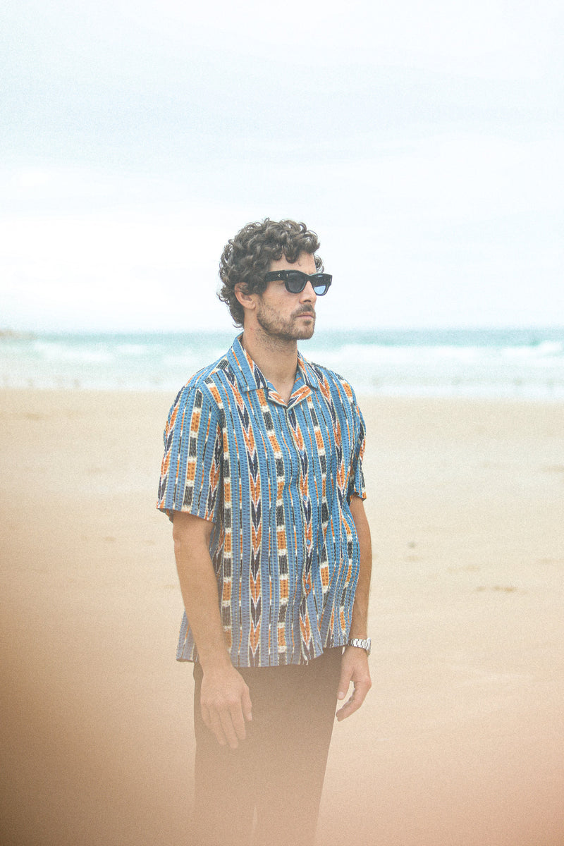 Modern Camp Collar Japanese Seersucker Blue