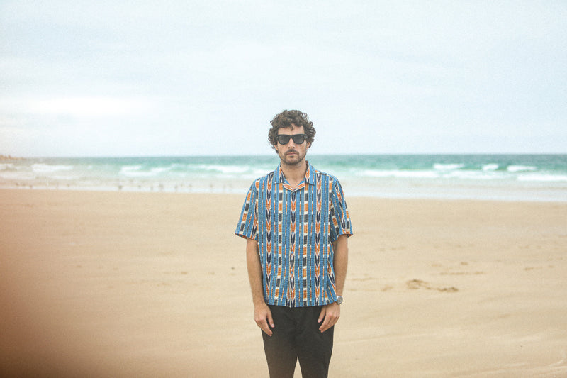 Modern Camp Collar Japanese Seersucker Blue