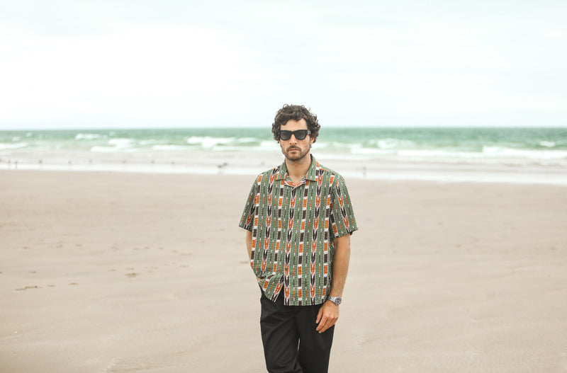 Modern Camp Collar Japanese Seersucker Green