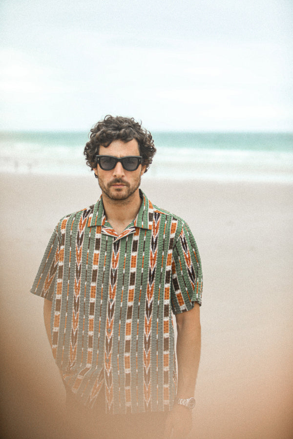 Modern Camp Collar Japanese Seersucker Green