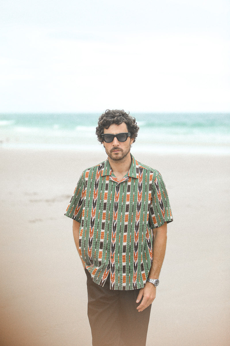 Modern Camp Collar Japanese Seersucker Green