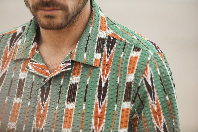 Modern Camp Collar Japanese Seersucker Green