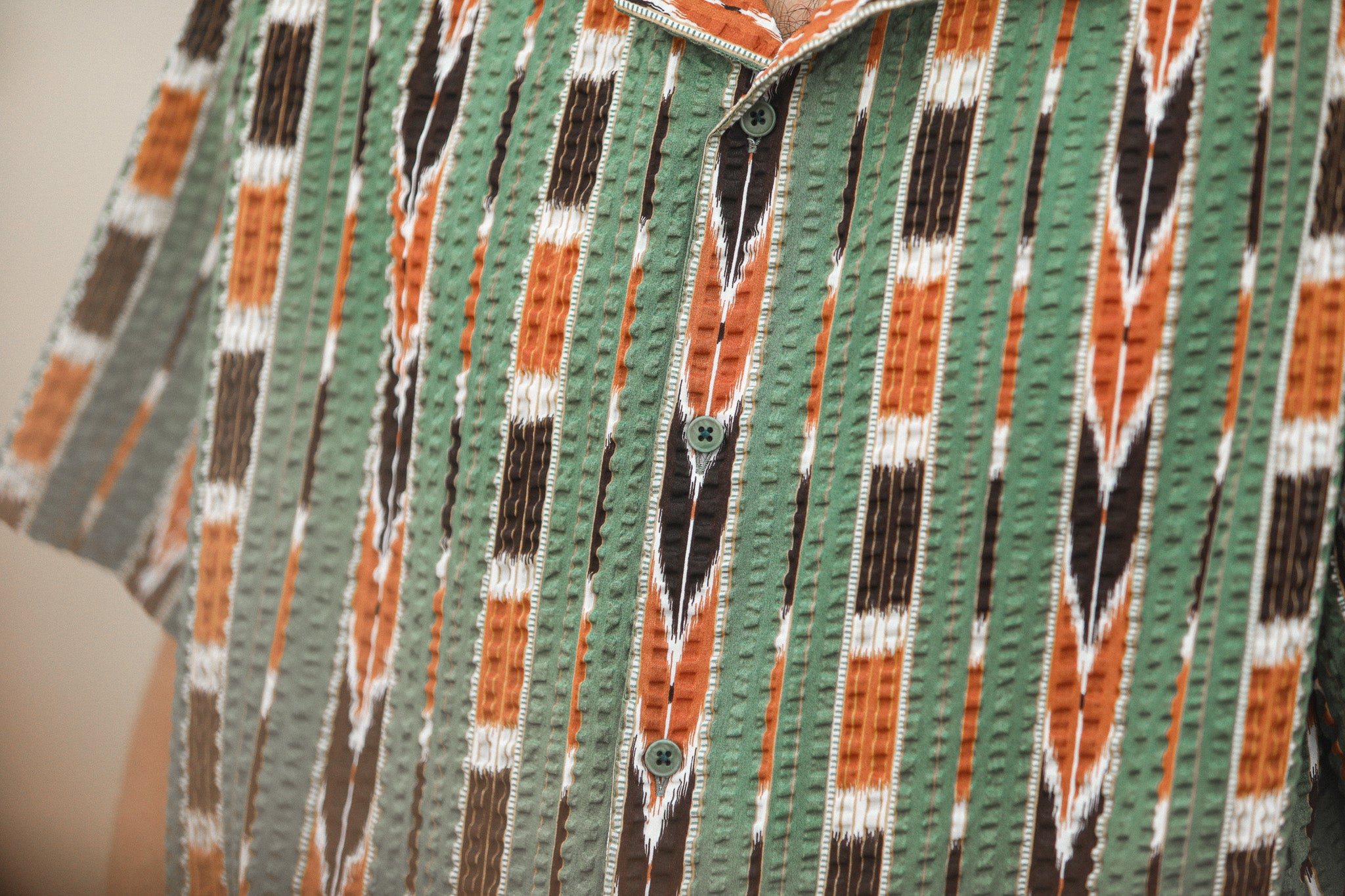 Modern Camp Collar Japanese Seersucker Green