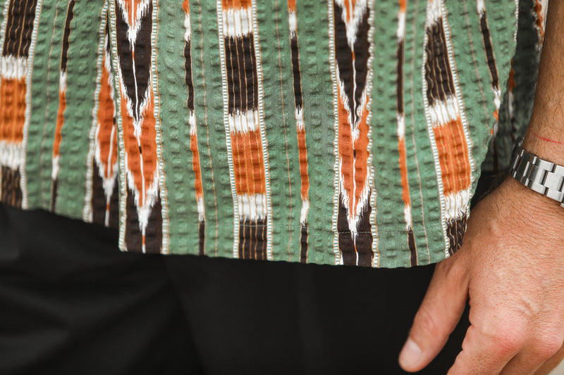 Modern Camp Collar Japanese Seersucker Green