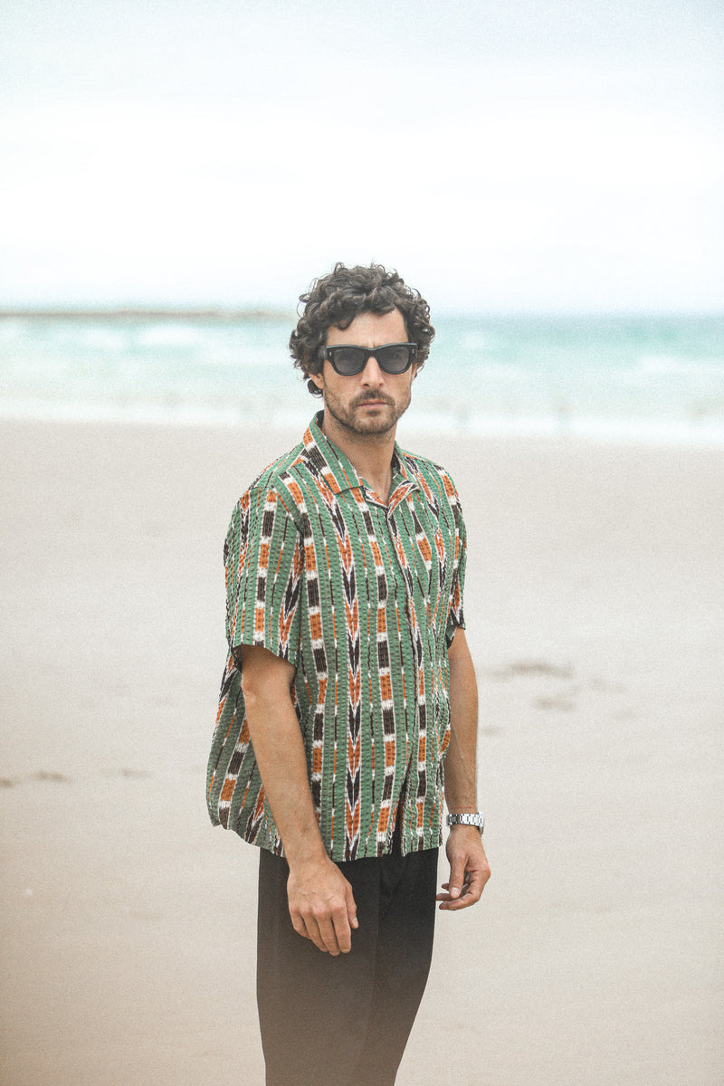 Modern Camp Collar Japanese Seersucker Green