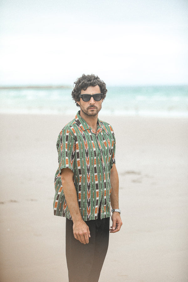 Modern Camp Collar Japanese Seersucker Green