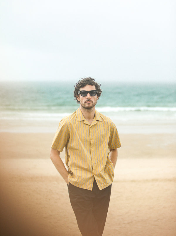 Modern Camp Collar Japanese Stripes Dark Yellow