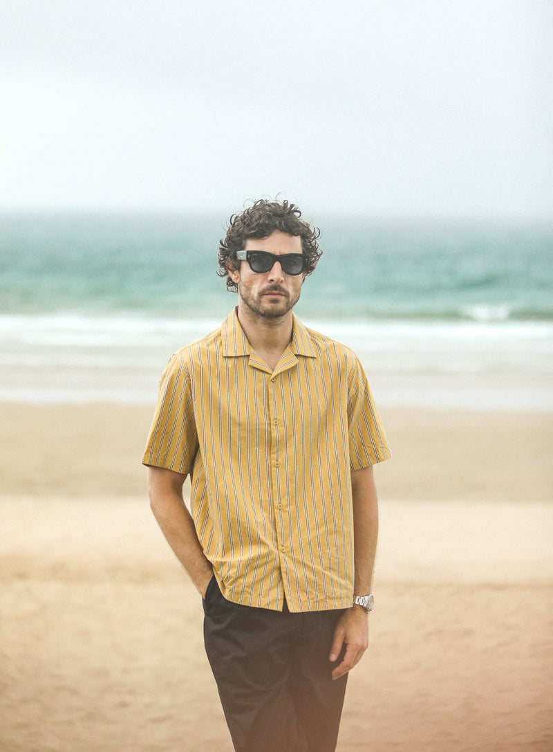 Modern Camp Collar Japanese Stripes Dark Yellow
