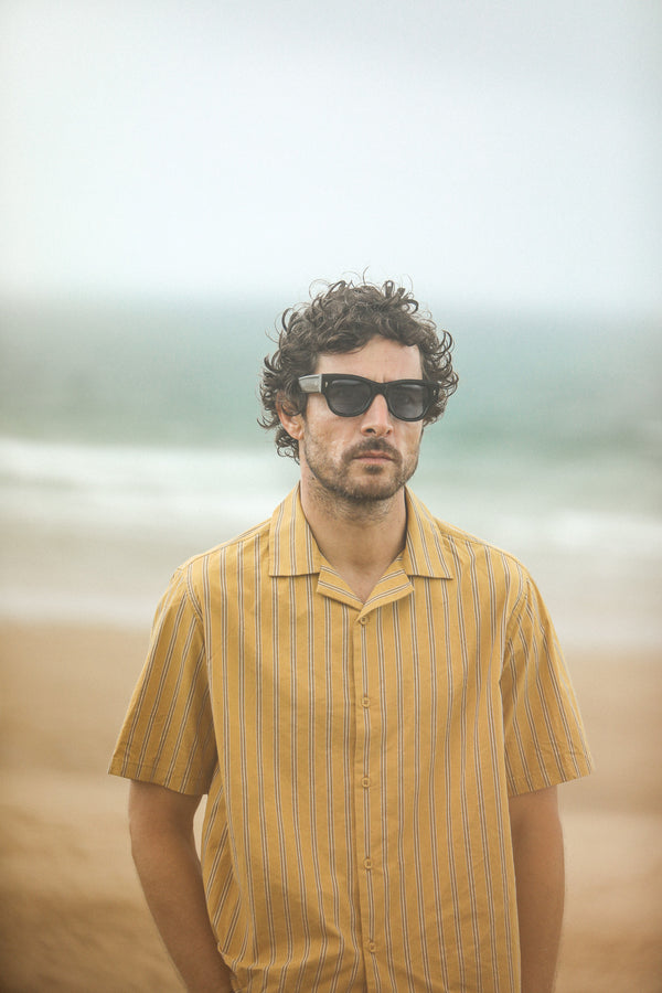 Modern Camp Collar Japanese Stripes Dark Yellow