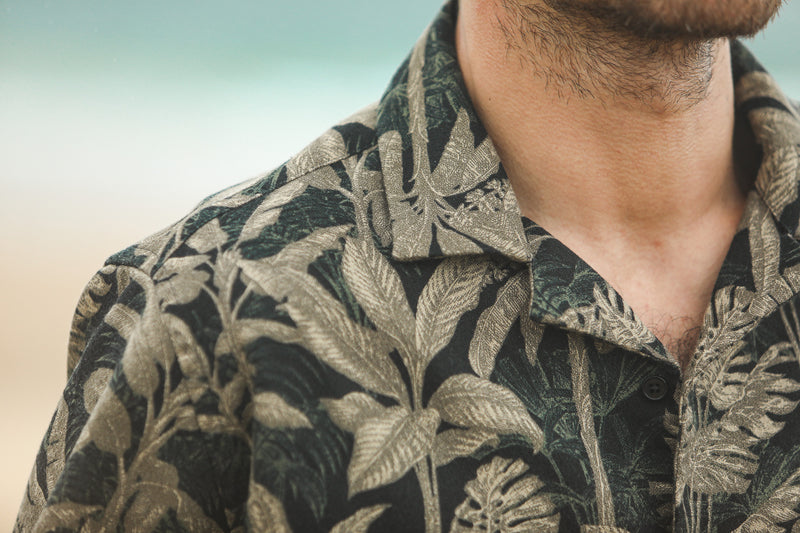 Modern Camp Collar Japanese Tropical Black