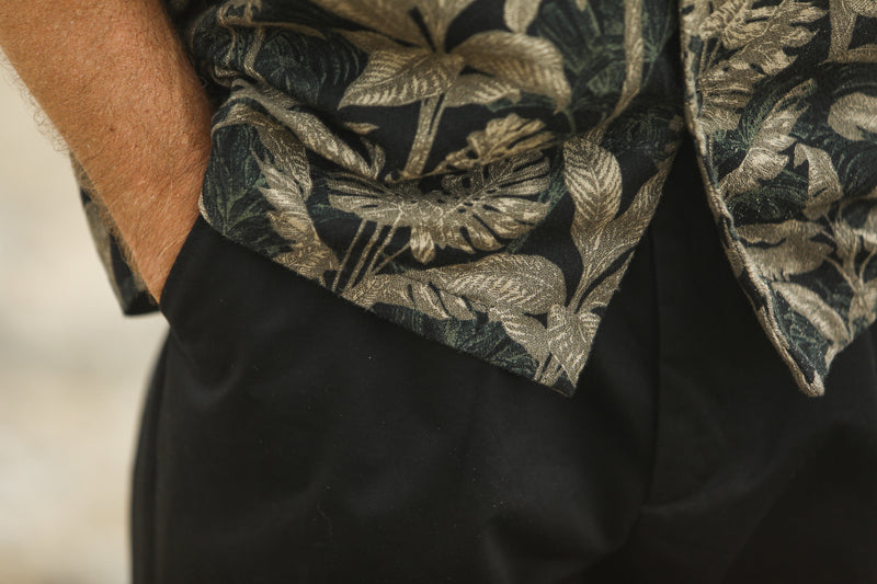 Modern Camp Collar Japanese Tropical Black
