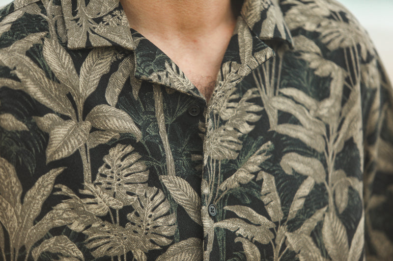 Modern Camp Collar Japanese Tropical Black