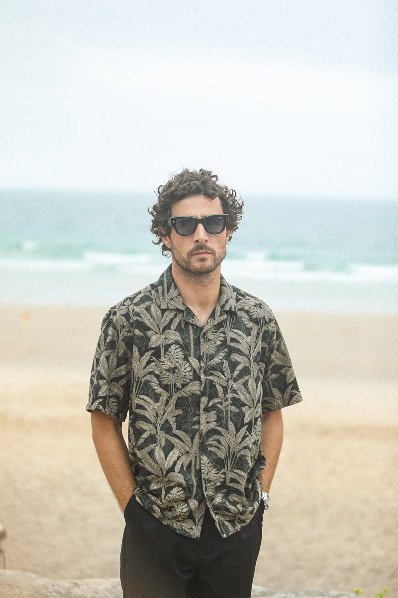 Modern Camp Collar Japanese Tropical Black