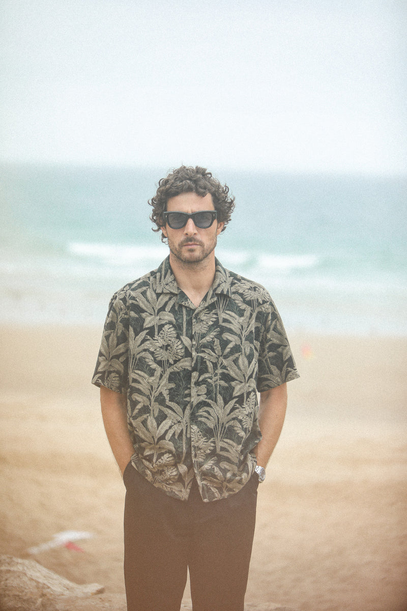 Modern Camp Collar Japanese Tropical Black