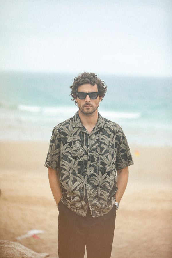 Modern Camp Collar Japanese Tropical Black