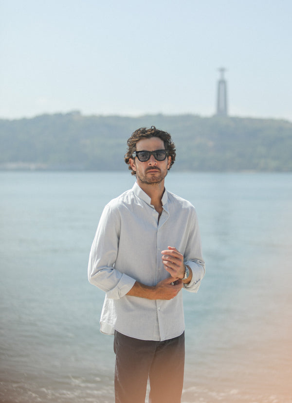 Chemise Oxford Rayée Crème à Rayures - Col Inversé