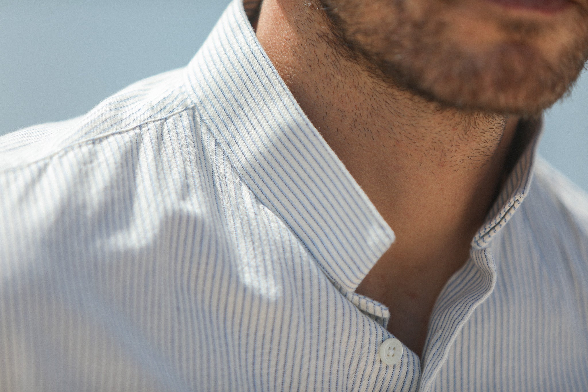 Chemise Oxford Rayée Crème à Rayures - Col Inversé