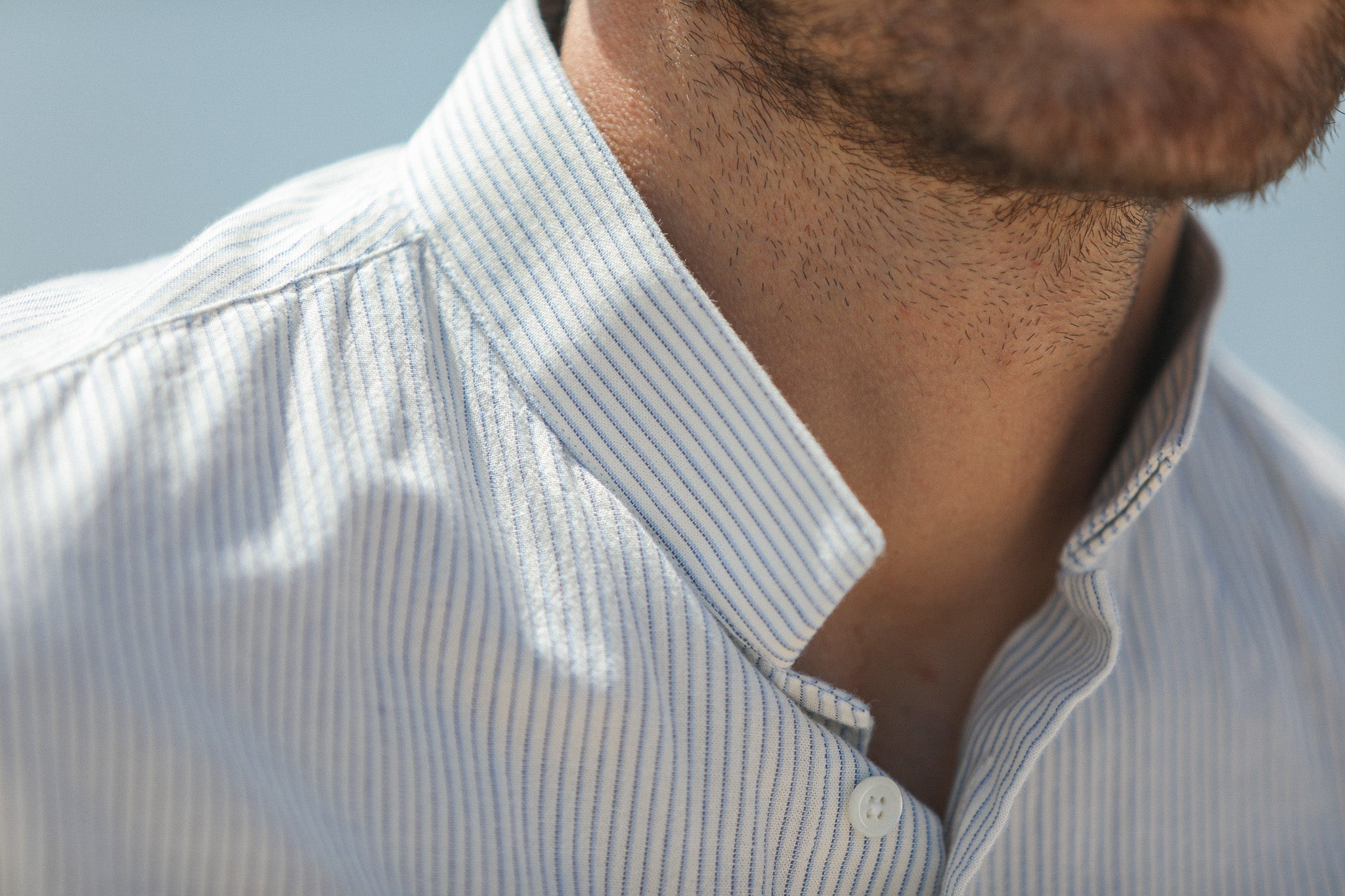 Chemise Oxford Rayée Crème à Rayures - Col Inversé