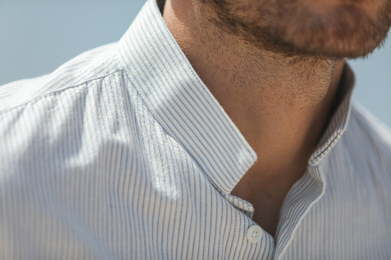 Chemise Oxford Rayée Crème à Rayures - Col Inversé