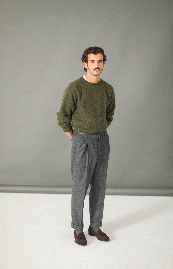 Pantalon Flanelle à Double Pince - Gris Foncé