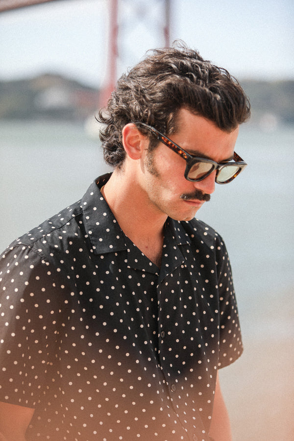 Soon - Camp Collar Japanese Polka Dot Black