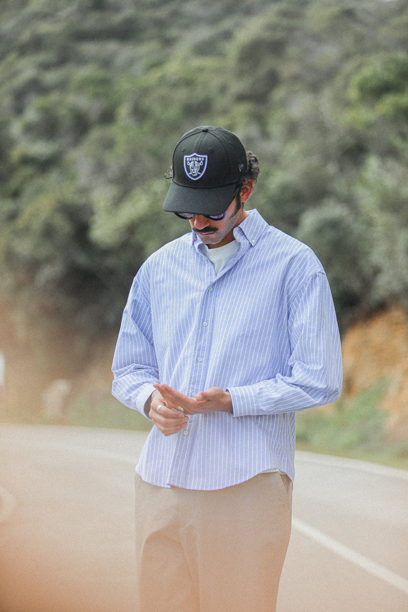 Chemise Oxford Rayures Larges Bleue Modern Fit – Drapeau Noir