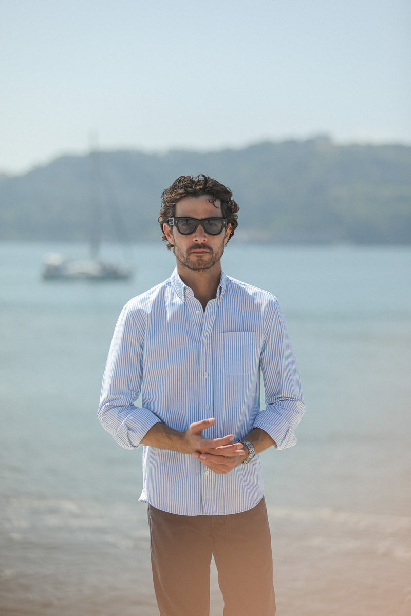 Chemise Oxford Rayures Blue & Green - Retro Fit