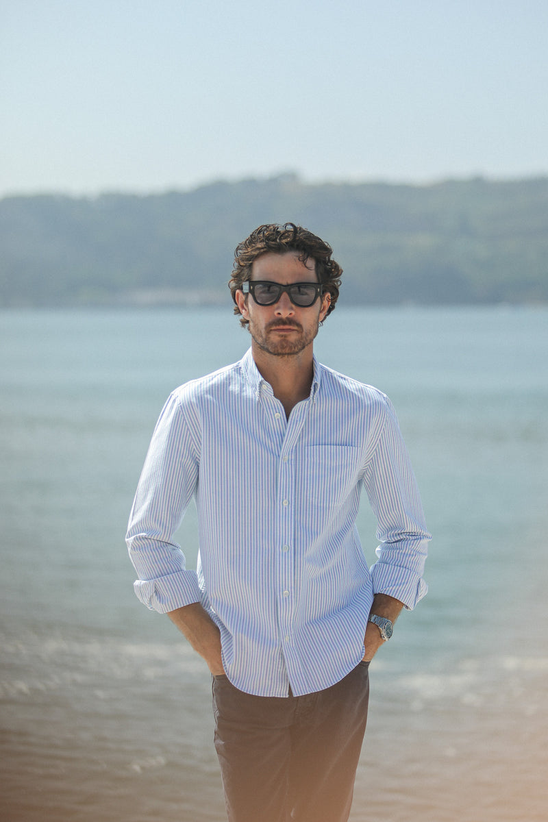 Chemise Oxford Rayures Blue & Green - Retro Fit