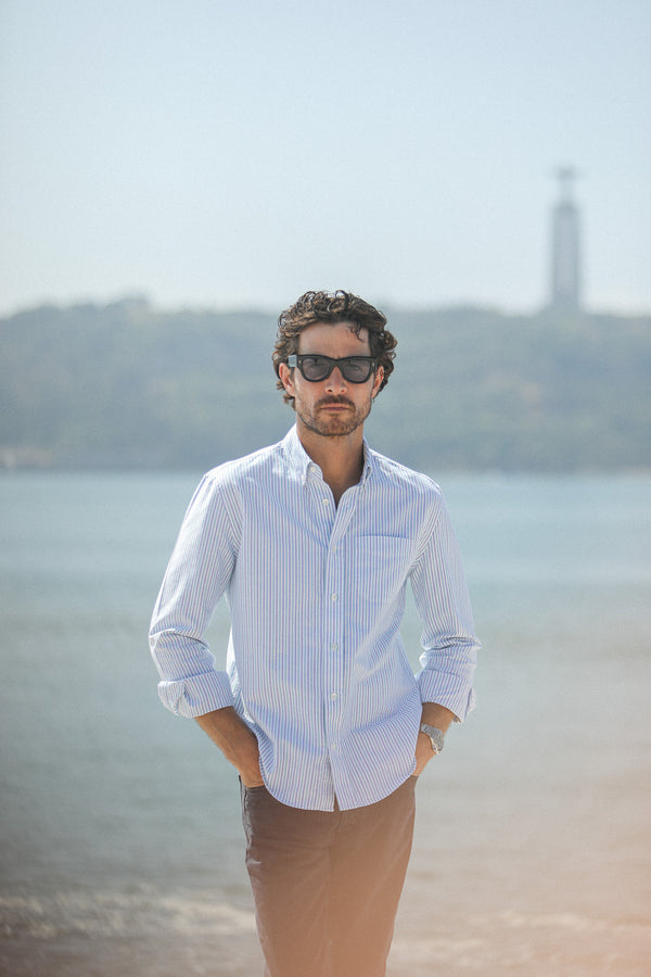 Chemise Oxford Rayures Blue & Green - Retro Fit