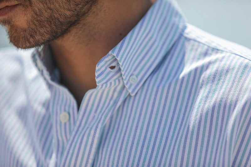Chemise Oxford Rayures Blue & Green - Retro Fit
