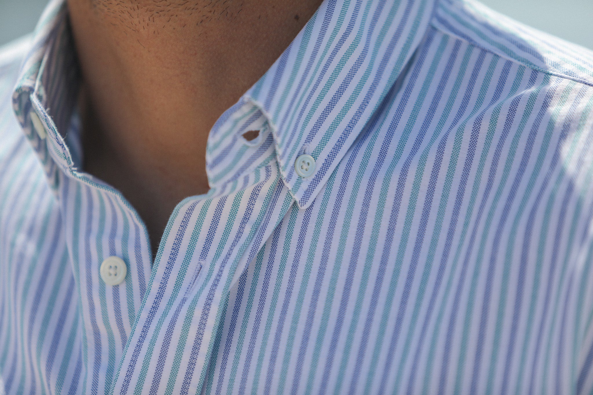 Chemise Oxford Rayures Blue & Green - Retro Fit