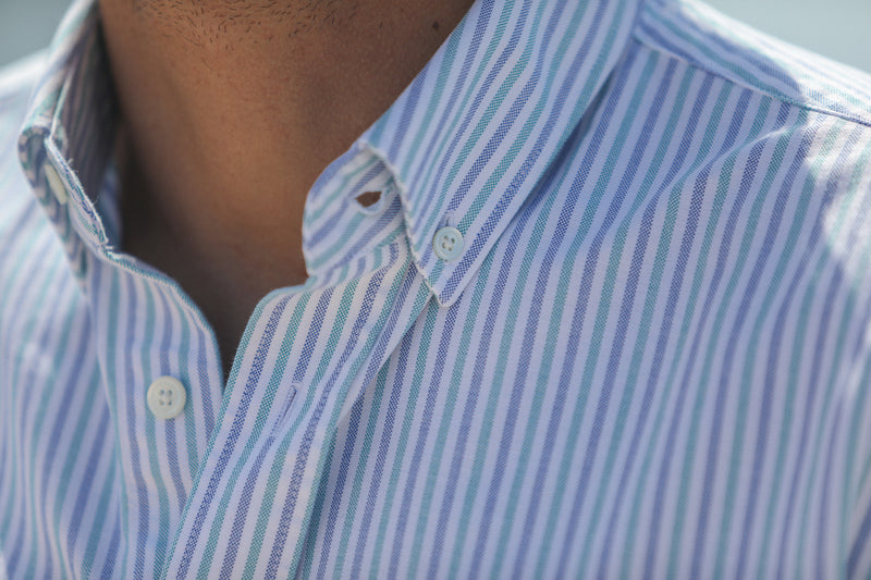 Chemise Oxford Rayures Blue & Green - Retro Fit