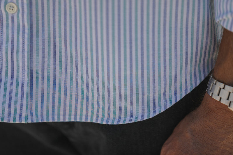 Chemise Oxford Rayures Blue & Green - Retro Fit