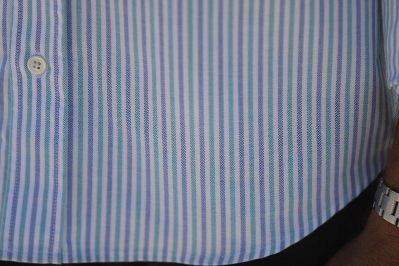 Chemise Oxford Rayures Blue & Green - Retro Fit