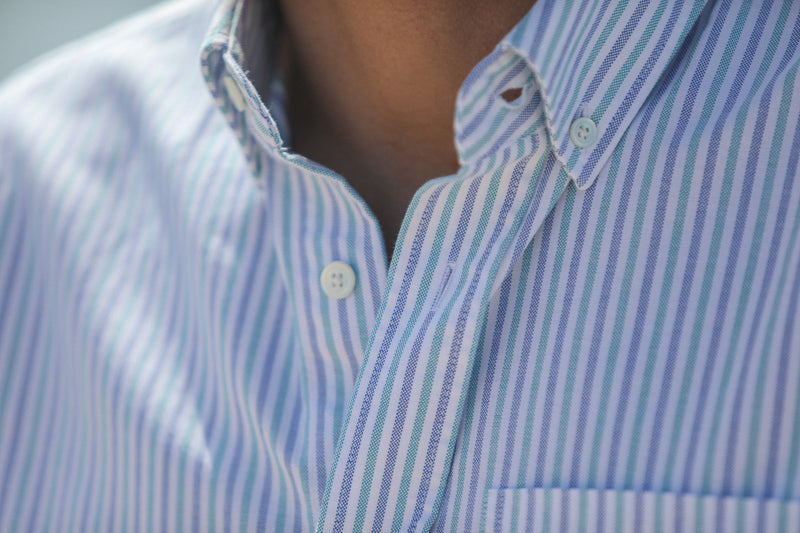 Chemise Oxford Rayures Blue & Green - Retro Fit