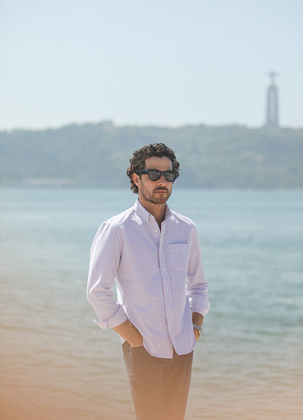 Chemise Oxford Rayures Blue & Red - Retro Fit