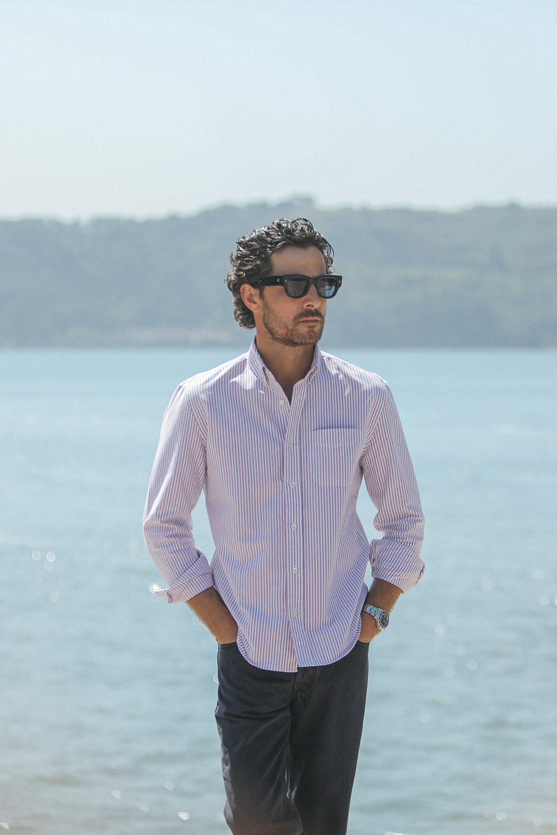Chemise Oxford Rayures Blue & Red - Retro Fit