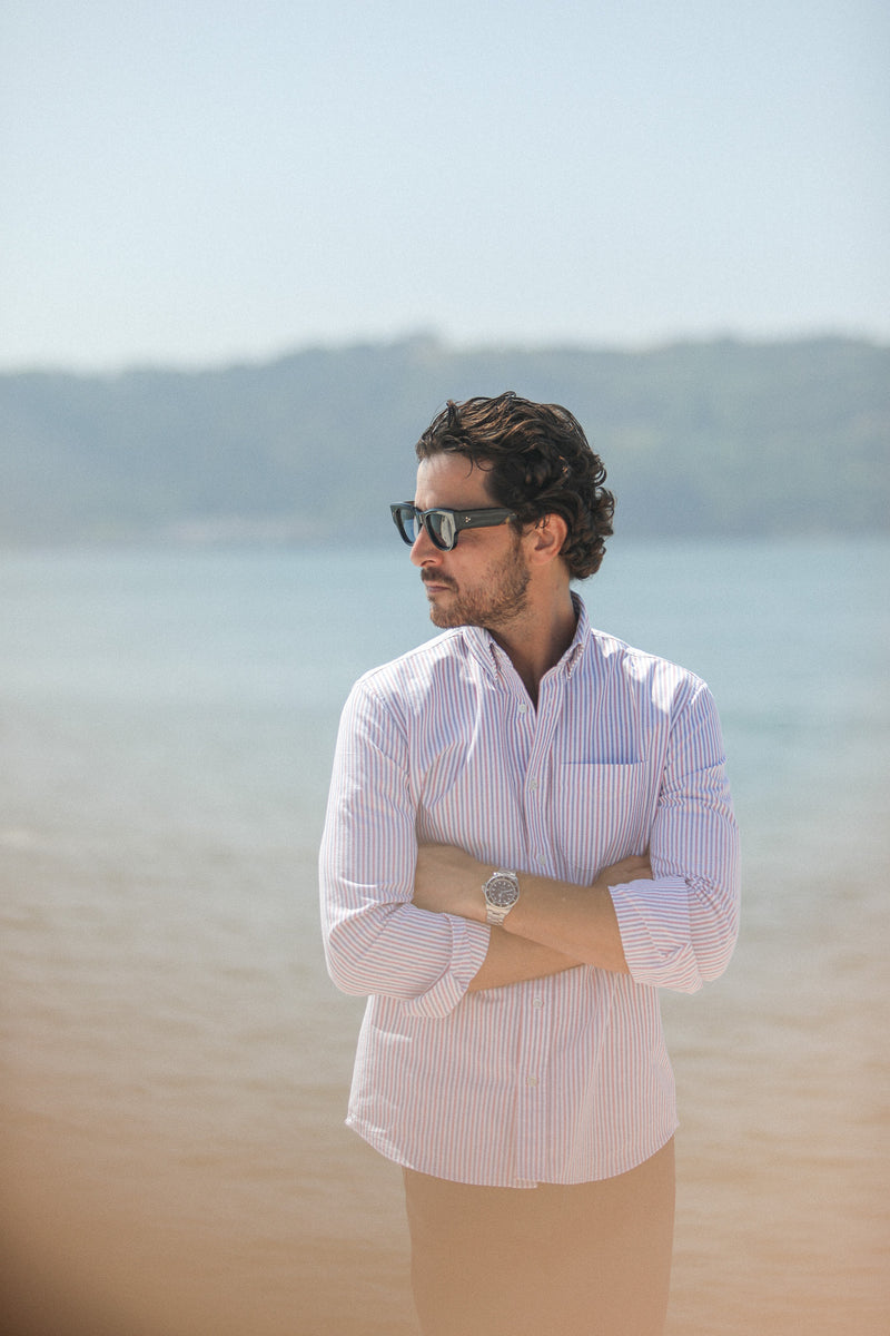 Chemise Oxford Rayures Blue & Red - Retro Fit