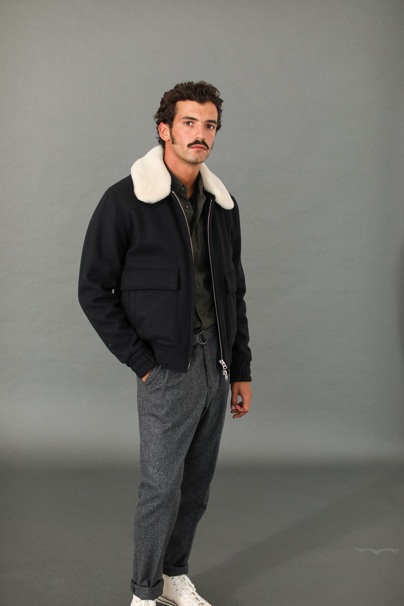 Aviator Jacket Laine & Cachemire Marine