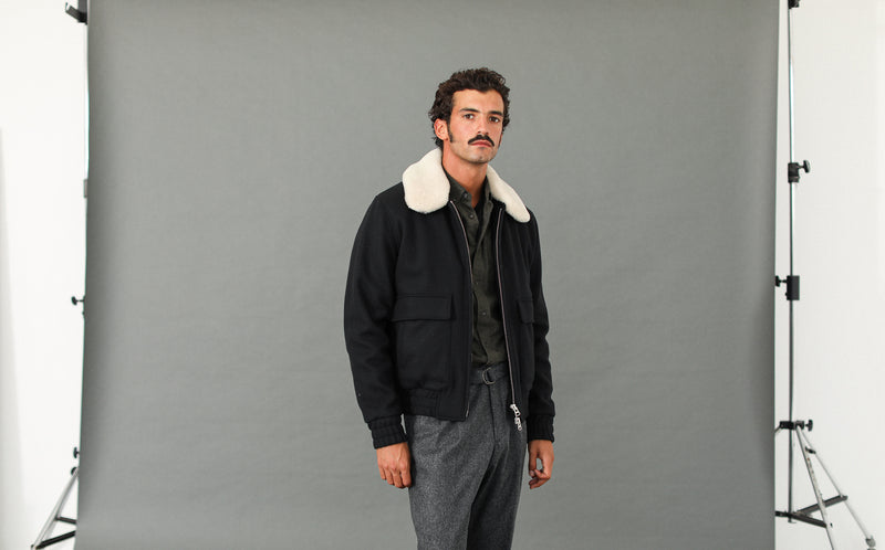 Aviator Jacket Laine & Cachemire Marine