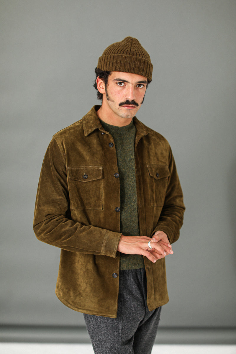 Surchemise Cuir Suédé Olive