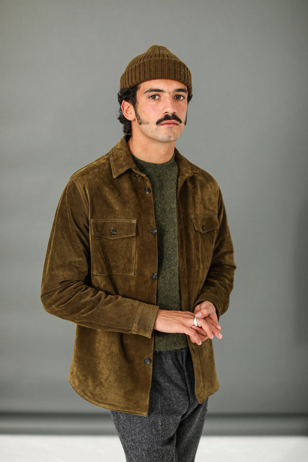 Surchemise Cuir Suédé Olive