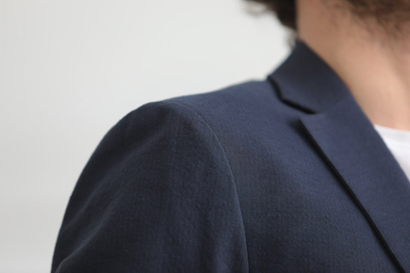 Blazer Seersucker Marine Non Doublé